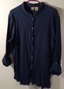 Islander 2x blue tunic shirt blouse top career office fall winter spring summer